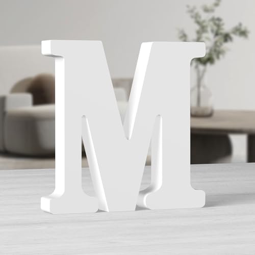 MeteoraPrime Holzbuchstaben in Weiß, 25,4 cm (10 Zoll), unlackiert, für Wanddekoration, stehende Buchstaben, dekorativ, große Buchstaben für Wanddekoration für Partyprojekte zu Hause (M) von MeteoraPrime