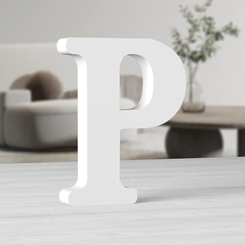 MeteoraPrime Holzbuchstaben in Weiß, 25,4 cm (10 Zoll), unlackiert, für Wanddekoration, stehende Buchstaben, dekorativ, große Buchstaben für Wanddekoration für Partyprojekte zu Hause (P) von MeteoraPrime
