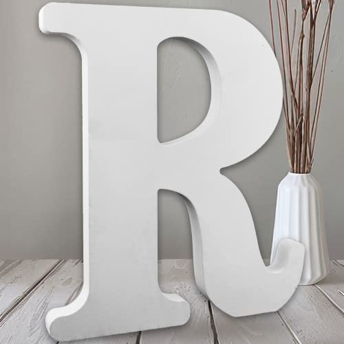 MeteoraPrime Holzbuchstaben in Weiß, 25,4 cm (10 Zoll), unlackiert, für Wanddekoration, stehende Buchstaben, dekorativ, große Buchstaben für Wanddekoration für Partyprojekte zu Hause (R) von MeteoraPrime
