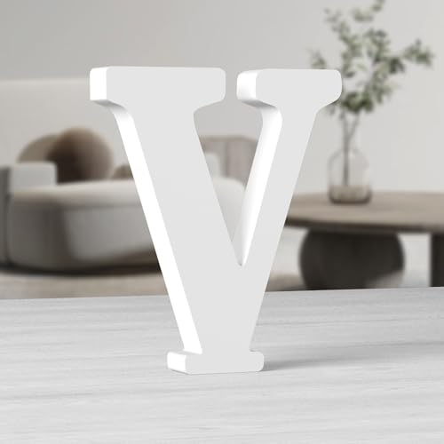 MeteoraPrime Holzbuchstaben in Weiß, 25,4 cm (10 Zoll), unlackiert, für Wanddekoration, stehende Buchstaben, dekorativ, große Buchstaben für Wanddekoration für Partyprojekte zu Hause (V) von MeteoraPrime