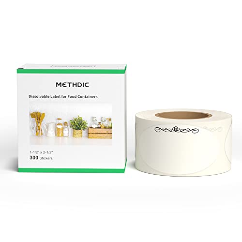 3,8 x 6,4 cm auflösbare Etiketten für Lebensmittelbehälter, Weiß, 300 Aufkleber (1 Rolle) von Methdic