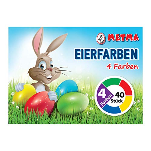 Metma B004 - Eierfarben, 4 Stück, Grün, Rot, Gelb, Blau, Warmfarben, Färbetabletten, Ostereier, Ostern von Metma