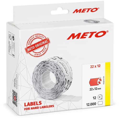 Meto Etiketten für Handauszeichner (22x12 mm, 1-zeilig, 12.000 Stück, fluor rot, permanent haftend, für Meto, Contact, Sato, Avery, Tovel, etc.) von Meto