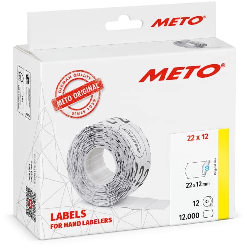 Meto Etiketten für Handauszeichner (22x12 mm, 1-zeilig, 12.000 Stück, weiß, multifunktional permanent und tiefkühl, für METO, Contact, Sato, Avery, Tovel, etc.) von Meto