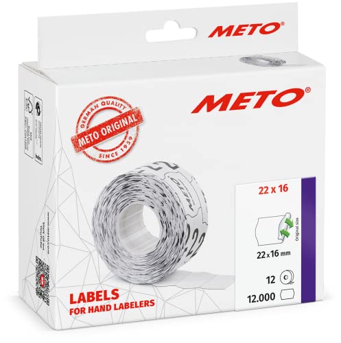 Meto Etiketten für Handauszeichner (22x16 mm, 2-zeilig, 12.000 Stück, weiß, wiederablösbar, für METO, Contact, Sato, Avery, Tovel, Samark etc.) von Meto