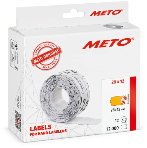 Meto Etiketten für Handauszeichner (26x12 mm, 1-zeilig, 12.000 Stück, fluor orange, permanent haftend, für Meto, Hutner, Avery, Contact, Sato, Tovel etc.) von Meto