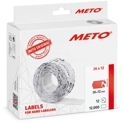 Meto Etiketten für Handauszeichner (26x 2 mm, 1-zeilig, 12.000 Stück, fluor rot, permanent haftend, für METO, Contact, Sato, Avery, Tovel, Samark etc.) von Meto