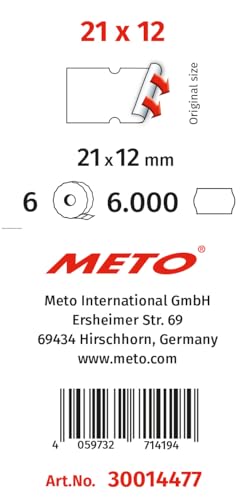 METO Preisauszeichner Loch-Etiketten (21x12 mm,1-zeilig, 6.000 Stück, rechteckig, weiß, permanent) passend für Herlitz, Samark, Motex, Jolly, Irex, Uno von Meto
