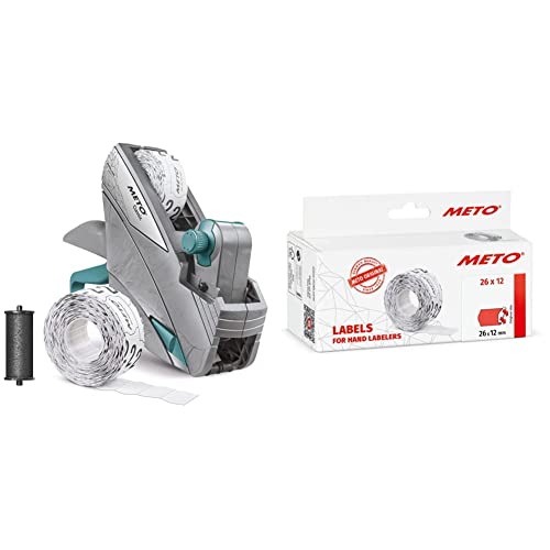 Meto Classic S Preisauszeichner Set – Etiketten für Preisauszeichner (26x12 mm, 1-Zeilig, 6.000 Stück, Fluor Rot, Permanent) - Für Meto, Hutner, Avery, Contact, etc. von Meto
