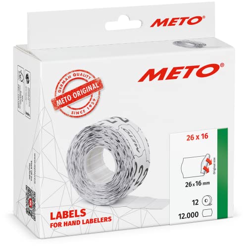 Meto Etiketten für Handauszeichner (26 x 16 mm, 2-zeilig, 12.000 Stück, weiß, permanent haftend, für METO, Contact, Sato, Avery, Tovel, Samark etc.) von Meto
