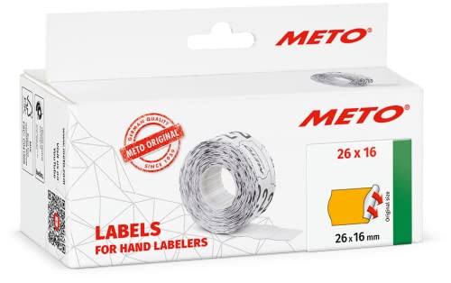 Meto Etiketten für Handauszeichner (26 x 16 mm, 2-zeilig, 6.000 Stück, fluor orange, permanent haftend, für METO, Contact, Sato, Avery, Tovel, Samark etc.) von Meto