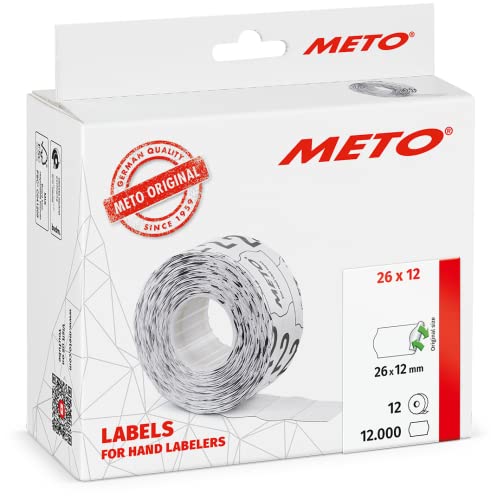 Meto Etiketten für Handauszeichner (26x12 mm, 1-zeilig, 12.000 Stück, weiß, wiederablösbar, für Meto, Hutner, Avery, Contact, Sato, Tovel etc.) von Meto