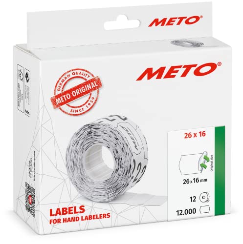 Meto Etiketten für Handauszeichner (26x16 mm, 2-zeilig, 12.000 Stück, weiß, wiederablösbar, für METO, Contact, Sato, Avery, Tovel, Samark etc.) von Meto