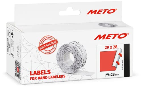 Meto Etiketten für Handauszeichner (29x28 mm, 3-zeilig, 3.500 Stück, fluor rot, permanent haftend, für METO, Contact, Sato, Avery, Tovel, Samark etc.) von Meto