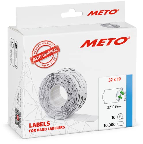 Meto Etiketten für Handauszeichner (32x19 mm, 2-zeilig, 10.000 Stück, weiß, wiederablösbar, für METO, Contact, Sato, Avery, Tovel, Samark etc.) von Meto
