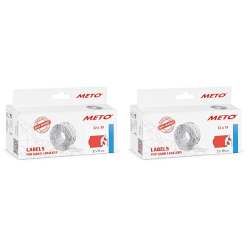 Meto Etiketten für Handauszeichner (32x19 mm, 2-zeilig,fluor rot, 5.000 Stück, permanent haftend, für Meto, Contact, Sato, Avery, Tovel, Samark etc.) (Packung mit 2) von Meto