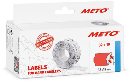 Meto Etiketten für Handauszeichner (32x19 mm, 2-zeilig,fluor rot, 5.000 Stück, permanent haftend, für Meto, Contact, Sato, Avery, Tovel, Samark etc.) von Meto