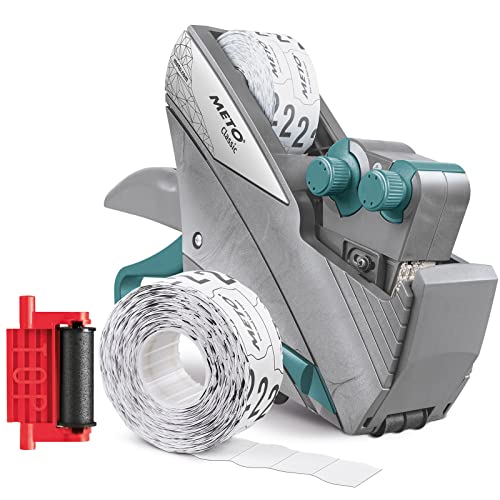 Meto Original Classic XL Giant Preisauszeichner Set – Preis, Rabatt (2-zeilig, 18-stellig für 29 x 28 mm Etiketten, sofort einsatzbereit), 1x Handauszeichner, silber-teal von Meto