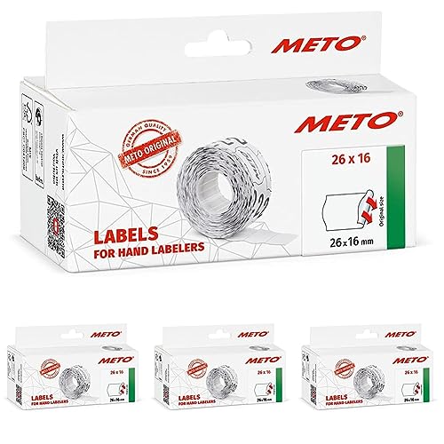 Meto Preisauszeichner Etiketten (26x16 mm, 2-zeilig, 6.000 Stück, weiß, permanent, Preisetiketten für Meto, Contact, Sato, Avery, Tovel, Samark etc.) (Packung mit 4) von Meto
