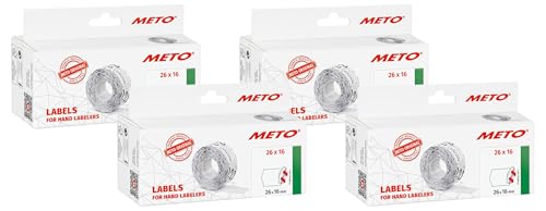 Meto Preisauszeichner Etiketten (26x16 mm, 2-zeilig, 6.000 Stück, weiß, permanent, Preisetiketten für Meto, Contact, Sato, Avery, Tovel, Samark etc.) (Packung mit 4) von Meto