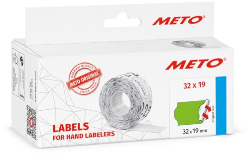 Meto Preisauszeichner Etiketten (32x19 mm, 2-Zeilig, 5.000 Stück, fluor grün, permanent, Preisetiketten für Meto, Contact, Sato, Avery, Tovel, Samark etc.) von Meto