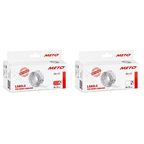 Original Meto Etiketten für Preisauszeichner (26x12 mm, 1-Zeilig, 6.000 Stück, fluor rot, permanent, Preisetiketten) & Original Meto Preisauszeichner Etiketten (26x12 mm, 1-zeilig, 6.000 Stück, weiß) von Meto