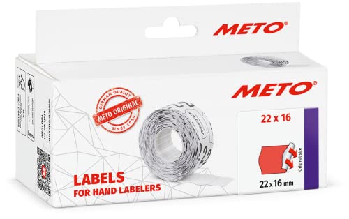 Meto Preisauszeichner Etiketten (22x16 mm, 2-zeilig, 6.000 Stück, fluor rot, permanent, Preisetiketten für Meto, Contact, Sato, Avery, Tovel, Samark etc.) von Meto