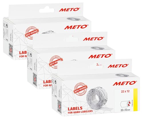 Original Meto Preisauszeichner Etiketten (22x12 mm, 1-Zeilig, 6.000 Stück, weiß, permanent, Preisetiketten für Meto, Contact, Sato, Avery, Tovel, Samark etc.) (Packung mit 3) von Meto