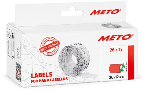 Original Meto Preisauszeichner Etiketten (26x12 mm, 1-zeilig, 6.000 Stück, fluor rot, wiederablösbar, Preisetiketten für Meto, Hutner, Avery, Contact, Sato, Tovel etc.) von Meto