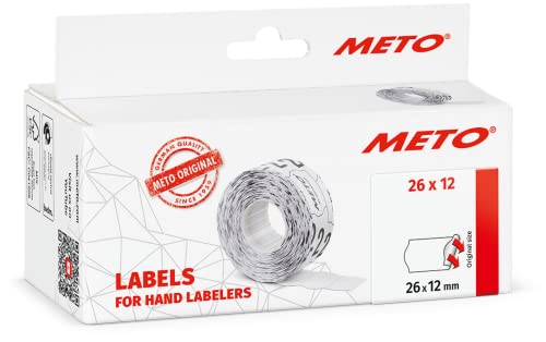 Original Meto Preisauszeichner Etiketten (26x12 mm, 1-zeilig, 6.000 Stück, weiß, permanent, Preisetiketten für Meto, Hutner, Avery, Contact, Sato, Tovel etc.), ‎9506163 von Meto