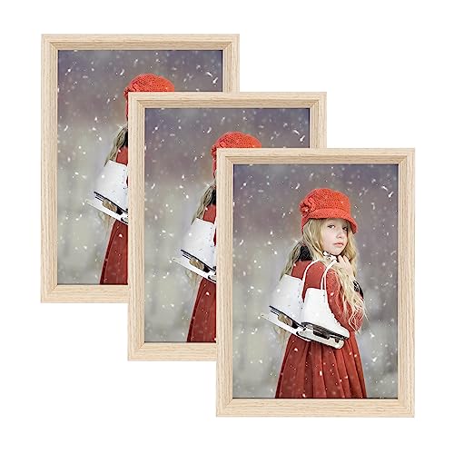 Metrekey Bilderrahmen din A4 (21x29,7cm) 3er Set Vintage Holz Zertifikat Rahmen Fotorahmen Portraitrahmen Holz Natur mit Acryl Glas mit Halterung von Metrekey