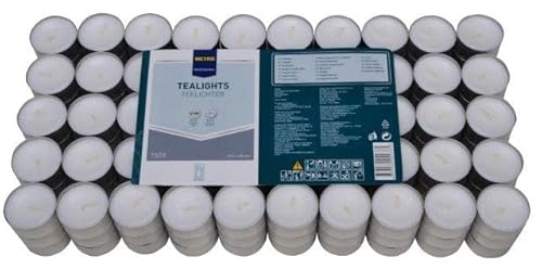 METRO Professional Teelichter weiß ohne Duft - 150 Stück Großpackung - 6 Stunden Brenndauer - aus Paraffinwachs - für Stövchen, Deko, Gastronomie, Outdoor, Party und Windgläser - 37.5 mm Durchmesser METRO Professional Teelichter weiß ohne Duft - 150 Stück Großpackung - 6 Stunden Brenndauer - aus Paraffinwachs - für Stövchen, Deko, Gastronomie, Outdoor, Party und Windgläser - 37.5 mm Durchmesser von METRO Professional