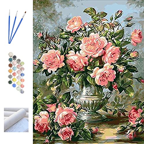 Metuu DIY Ölkunst Malen nach Zahlen für Erwachsene und Kinder, Anfänger, digitale Pigmente, bunte Leinwandmalerei, 16 x 20 Zoll – Pink Rose (ohne Rahmen) von Metuu