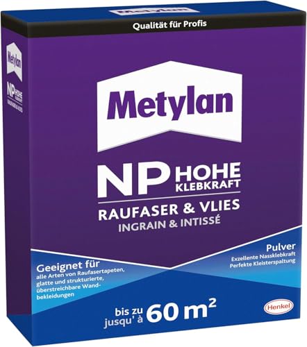 Metylan NP Hohe Klebkraft Raufaser & Vlies Pulver Tapetenkleister, Kleister für Struktur- und Raufasertapeten auch auf schwierigen Untergründen, transparent, 1kg von Metylan