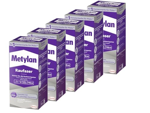 Metylan Raufaser Pulver, Faltschachtel, 5x 180g | Tapetenkleister für Raufasertapeten – hohe Klebkraft & leichte Verarbeitung für perfekte Ergebnisse von Metylan