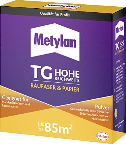 Metylan TG Hohe Reichweite Raufaser und Papier Pulver, Kleister für Raufaser- und Papiertapeten, Tapetenkleister mit hoher Ergiebigkeit, transparent, 1x500g von Metylan