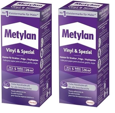Metylan Vinyl und Spezial, Tapetenkleister für Struktur-, Präge-, und Vinyltapeten, optimale Anstrichstabilität und einfaches Ausrichten, Kleister mit hoher Ergiebigkeit, transparent, 1x180g von Metylan