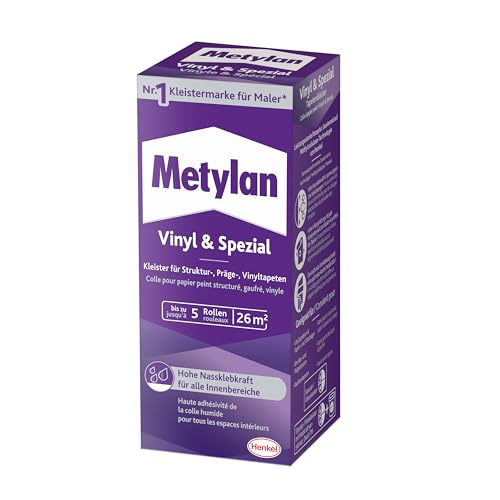 Metylan Vinyl und Spezial, Tapetenkleister für Struktur-, Präge-, und Vinyltapeten, optimale Anstrichstabilität und einfaches Ausrichten, Kleister mit hoher Ergiebigkeit, transparent, 1x180g Metylan Vinyl und Spezial, Tapetenkleister für Struktur-, Präge-, und Vinyltapeten, optimale Anstrichstabilität und einfaches Ausrichten, Kleister mit hoher Ergiebigkeit, transparent, 1x180g von Metylan
