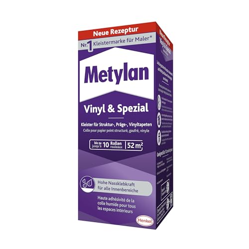 Metylan Vinyl & Spezial, starker Tapetenkleister in Pulverform für schwere Präge- und Vinyltapeten, leicht zu verarbeitender Kleister für den Innenbereich, transparent, 1x360g von Metylan