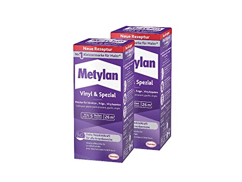 Metylan Vinyl und Spezial, Tapetenkleister für Struktur-, Präge-, und Vinyltapeten, optimale Anstrichstabilität und einfaches Ausrichten, Kleister mit hoher Ergiebigkeit, transparent, 2x180g von Metylan