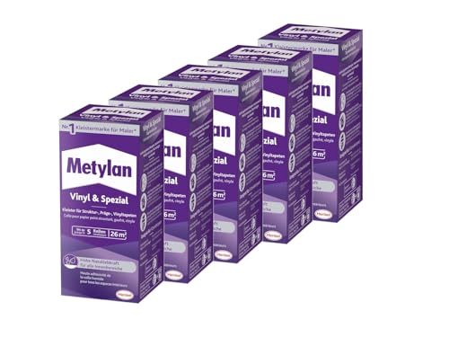 Metylan Vinyl & Spezial Pulver, Faltschachtel, 5x 360g | Profi-Tapetenkleister für schwere Wandbeläge – extra stark & zuverlässig bei Spezialtapeten von Metylan