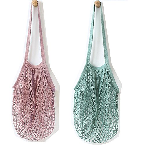 Wiederverwendbare Einkaufstasche von Metyou, 2 Stück, aus Netzstoff, Organizer, Tasche für Obst Grün, Violett von Metyou