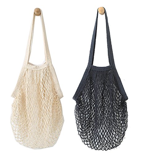 Wiederverwendbare Einkaufstasche von Metyou, 2 Stück, aus Netzstoff, Organizer, Tasche für Obst Schwarz, Beige Wiederverwendbare Einkaufstasche von Metyou, 2 Stück, aus Netzstoff, Organizer, Tasche für Obst Schwarz, Beige von Metyou