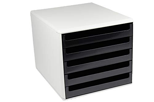 Metzger & Mendle 30050901BE hellgraue Schubladenbox mit 5 schwarzen Schüben, Recycling, Blauer Engel zertifiziert von Metzger + Mendle