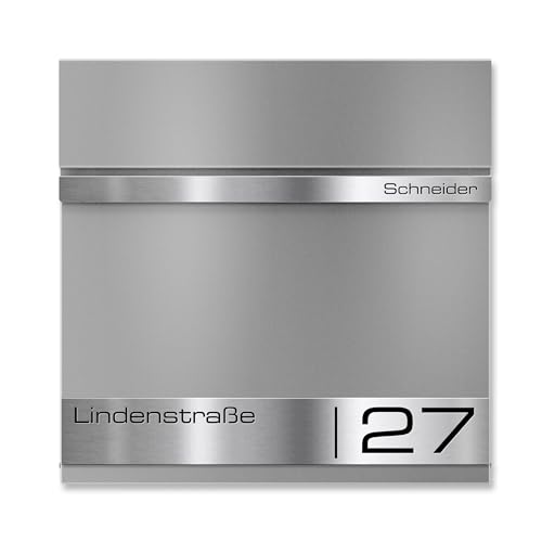 Metzler Briefkasten mit Zeitungsfach in Grau - Wandbriefkasten personalisiert mit Namen Laser Gravur - hochwertiger Postkasten aus massivem Stahl mit Pulverbeschichtung | Modell Stencil 4 Metzler Briefkasten mit Zeitungsfach in Grau - Wandbriefkasten personalisiert mit Namen Laser Gravur - hochwertiger Postkasten aus massivem Stahl mit Pulverbeschichtung | Modell Stencil 4 von Metzler