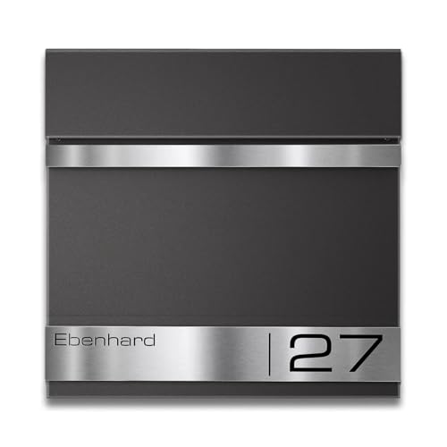 Metzler Premium Briefkasten mit Zeitungsfach Eisenglimmer - Postkasten personalisiert mit Namensschild - Wandbriefkasten aus V2A Edelstahl mit Pulverbeschichtung DB 703 - Modell Stencil Metzler Premium Briefkasten mit Zeitungsfach Eisenglimmer - Postkasten personalisiert mit Namensschild - Wandbriefkasten aus V2A Edelstahl mit Pulverbeschichtung DB 703 - Modell Stencil von Metzler