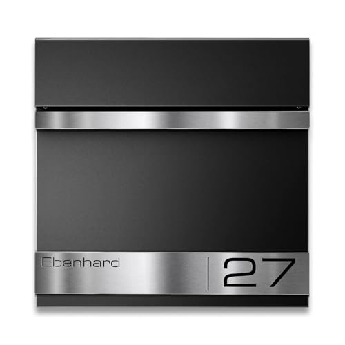 Metzler Premium Briefkasten mit Zeitungsfach Schwarz - Postkasten personalisiert mit Namensschild - hochwertiger Wandbriefkasten aus V2A Edelstahl mit Pulverbeschichtung RAL 9005 - Modell Stencil Metzler Premium Briefkasten mit Zeitungsfach Schwarz - Postkasten personalisiert mit Namensschild - hochwertiger Wandbriefkasten aus V2A Edelstahl mit Pulverbeschichtung RAL 9005 - Modell Stencil von Metzler