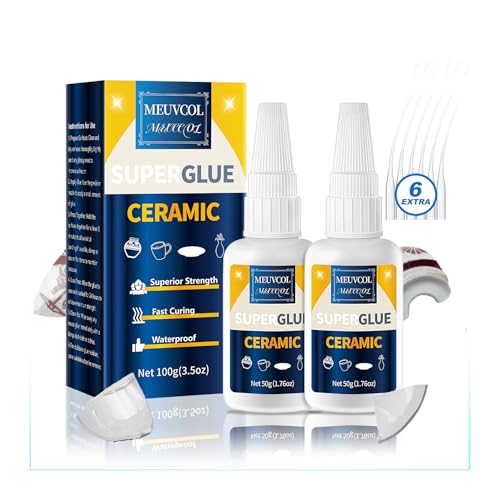 Meuvcol 100g Keramikkleber Extra Stark Wasserfest, Sekundenkleber Für Porzellan Und Keramik Reparaturen, Transparent & Geruchlos Keramik Kleber Reparaturset Für Ton,Vasen,Kaffeetassen,Waschbecken von Meuvcol