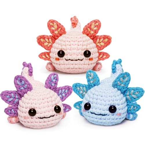 Mewaii Häkelset für Anfänger mit 40 % extra Garn, vorgestartetem Garn und Video-Tutorials – 3 Axolotl-Bastelset für Erwachsene und Kinder Mewaii Häkelset für Anfänger mit 40 % extra Garn, vorgestartetem Garn und Video-Tutorials – 3 Axolotl-Bastelset für Erwachsene und Kinder von Mewaii