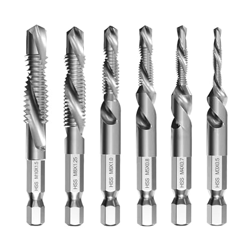 6-teiliges Kombi-Bohrer und Gewindeschneider Set M3 M4 M5 M6 M8 M10, Schnellwechsel-Gewindebohrer mit Rostschutzbeschichtung, Kombigewindebohrer mit Sechskantschaft, für Metall, Holz, Kunststoff 6-teiliges Kombi-Bohrer und Gewindeschneider Set M3 M4 M5 M6 M8 M10, Schnellwechsel-Gewindebohrer mit Rostschutzbeschichtung, Kombigewindebohrer mit Sechskantschaft, für Metall, Holz, Kunststoff von Mewtush